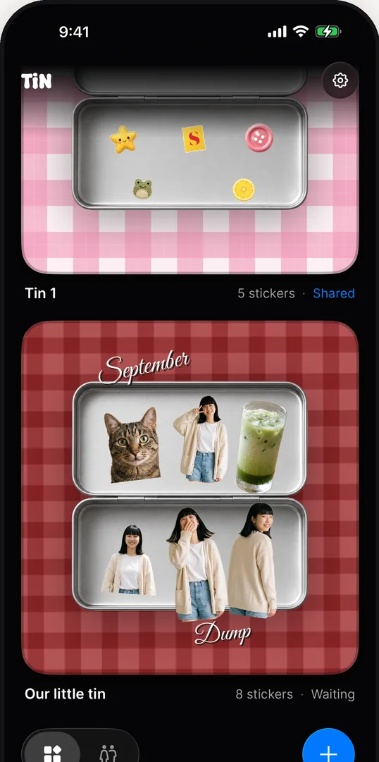 The tinwidget library showing two tins, one of them shared