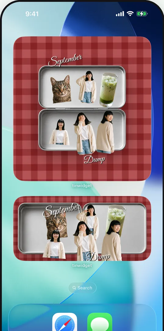 An iPhone Home Screen with two tinwidget widgets on it
